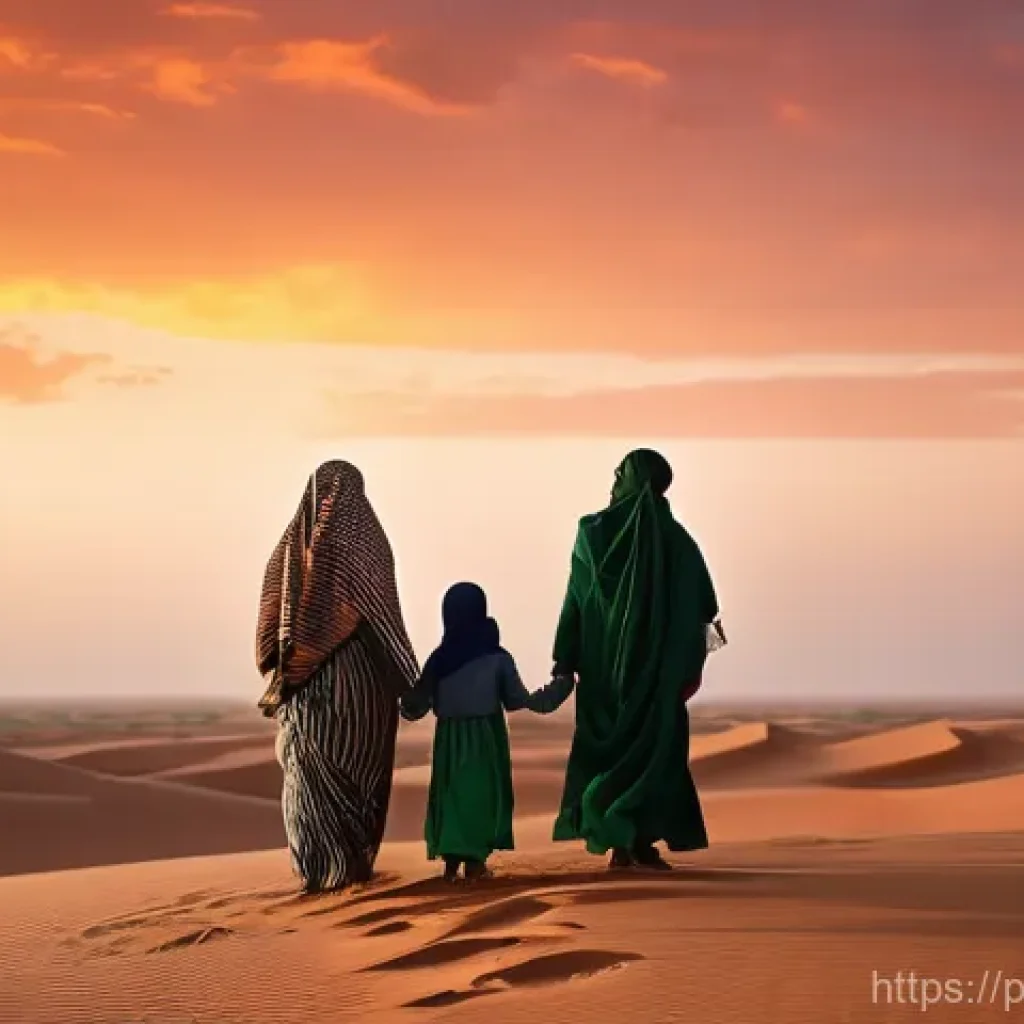 사하라 아랍 민주 공화국의 국기 의미 - **Prompt:** A heartwarming and serene scene depicting a Sahrawi family – a father, mother, and their...