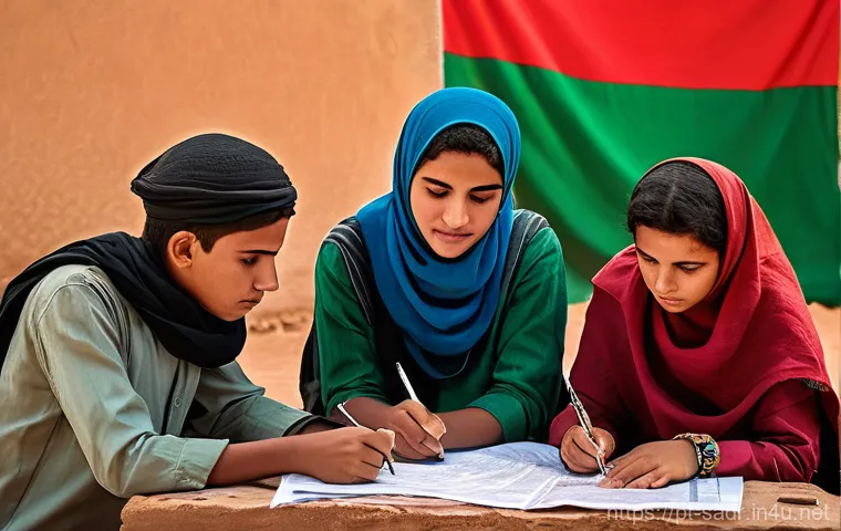 사하라 아랍 민주 공화국의 국기 의미 - **Prompt:** A detailed and culturally rich image showcasing a Sahrawi woman in her late twenties, gr... 사하라 아랍 민주 공화국의 국기 의미 - **Prompt:** A detailed and culturally rich image showcasing a Sahrawi woman in her late twenties, gr...