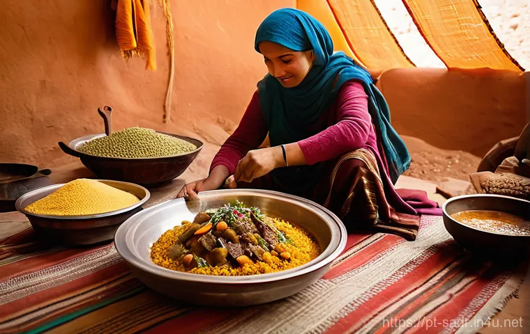 사하라 아랍 민주 공화국의 전통 음식과 모로코 요리 비교 - **Sahrawi Mint Tea Ritual at Sunset:** A picturesque scene of a traditional Sahrawi mint tea ceremon... 사하라 아랍 민주 공화국의 전통 음식과 모로코 요리 비교 - **Sahrawi Mint Tea Ritual at Sunset:** A picturesque scene of a traditional Sahrawi mint tea ceremon...