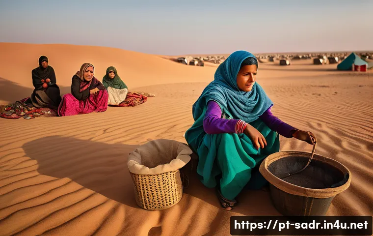 사하라 아랍 민주 공화국 독립운동 - **Prompt:** "A vibrant, photo-realistic image capturing the daily life and resilience of Sahrawi wom...