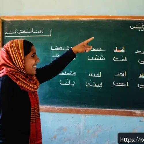 사하라 아랍 민주 공화국에서 사용되는 스페인어 - A vibrant classroom scene in a Saharawi refugee camp, showing diverse Saharawi children and teenager...
